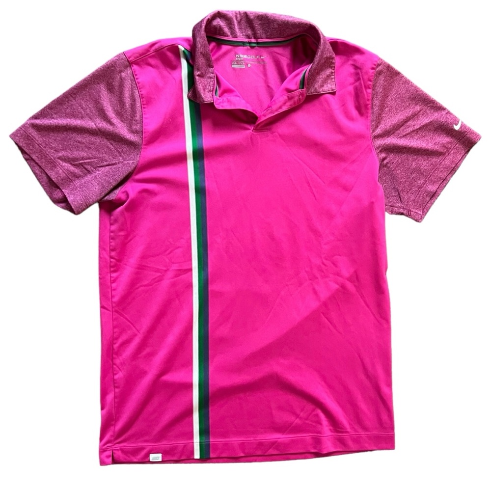 Nike Golf Sport Dri-Fit Rare Pink Stripe Mens Short Sleeve Polo Men's size Large